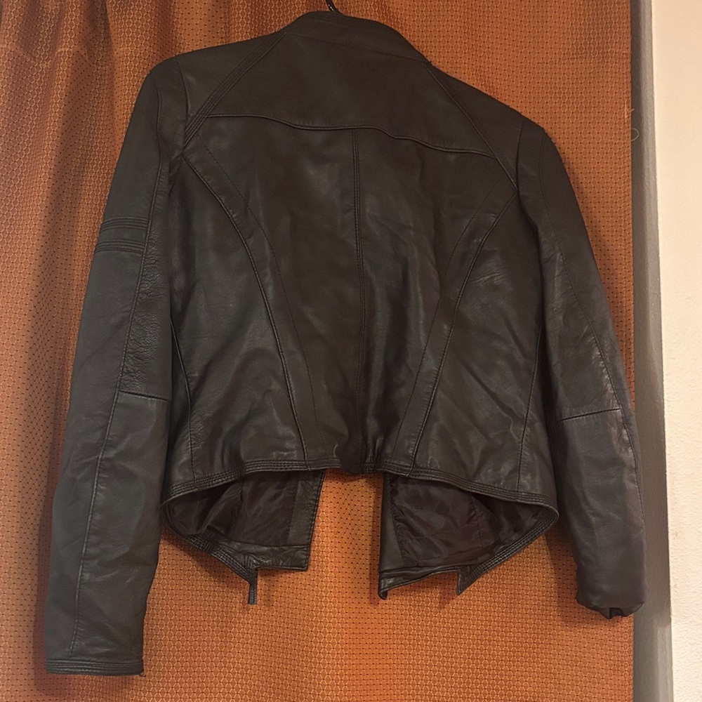Zara Basic Women 100% Lambskin Leather Motorcycle Moto Jacket Size Medium - Picture 4 of 5